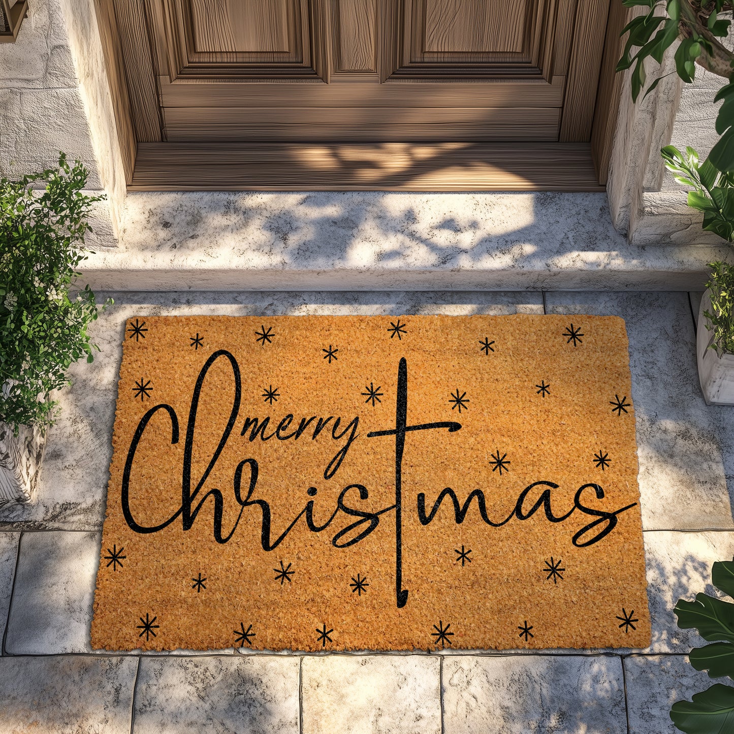 Snowflakes Merry Christmas Doormat, Festive Winter Welcome Mat, Xmas Gift