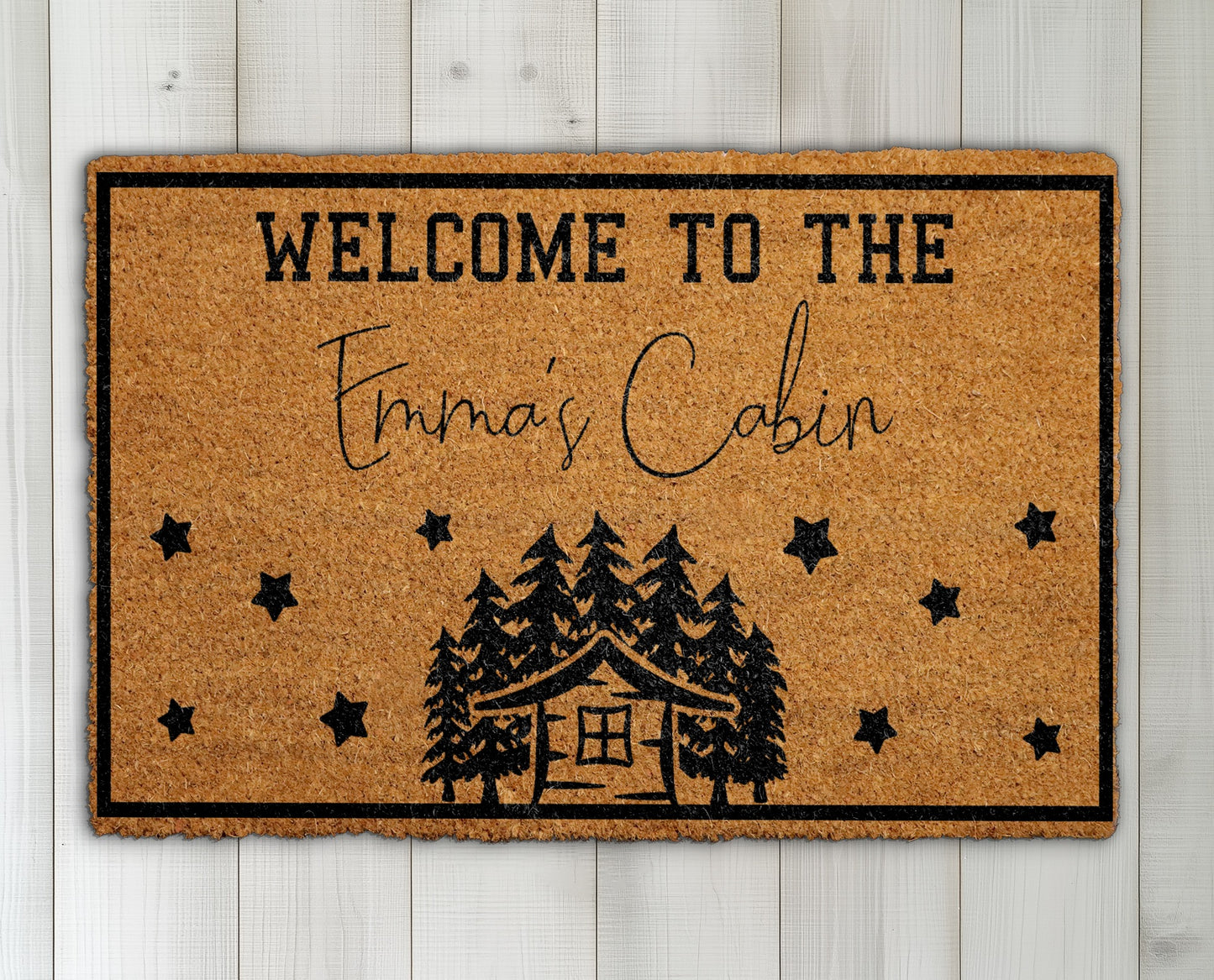 Custom Cabin Doormat, Personalized Pine Tree Decor, Rustic Housewarming Gift