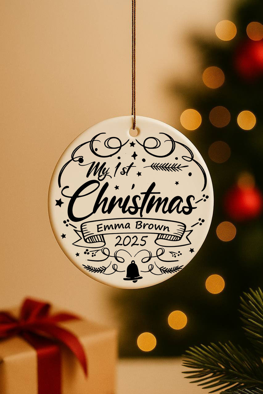 Personalized Baby's First Christmas Ceramic Ornament, Aesthetic Tree Decoration