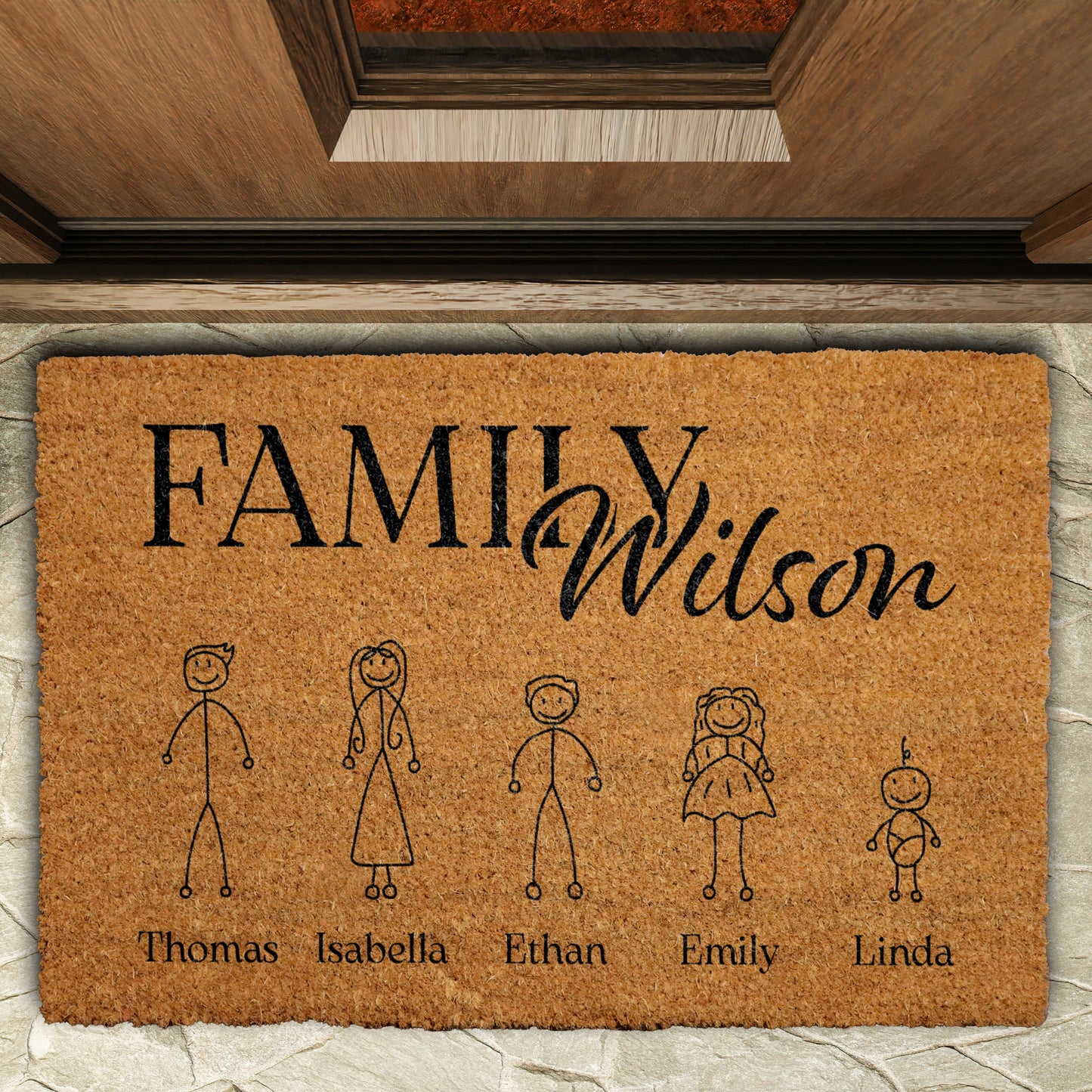 Custom Stick Family Doormat - Personalized Welcome Mat, Funny Gift
