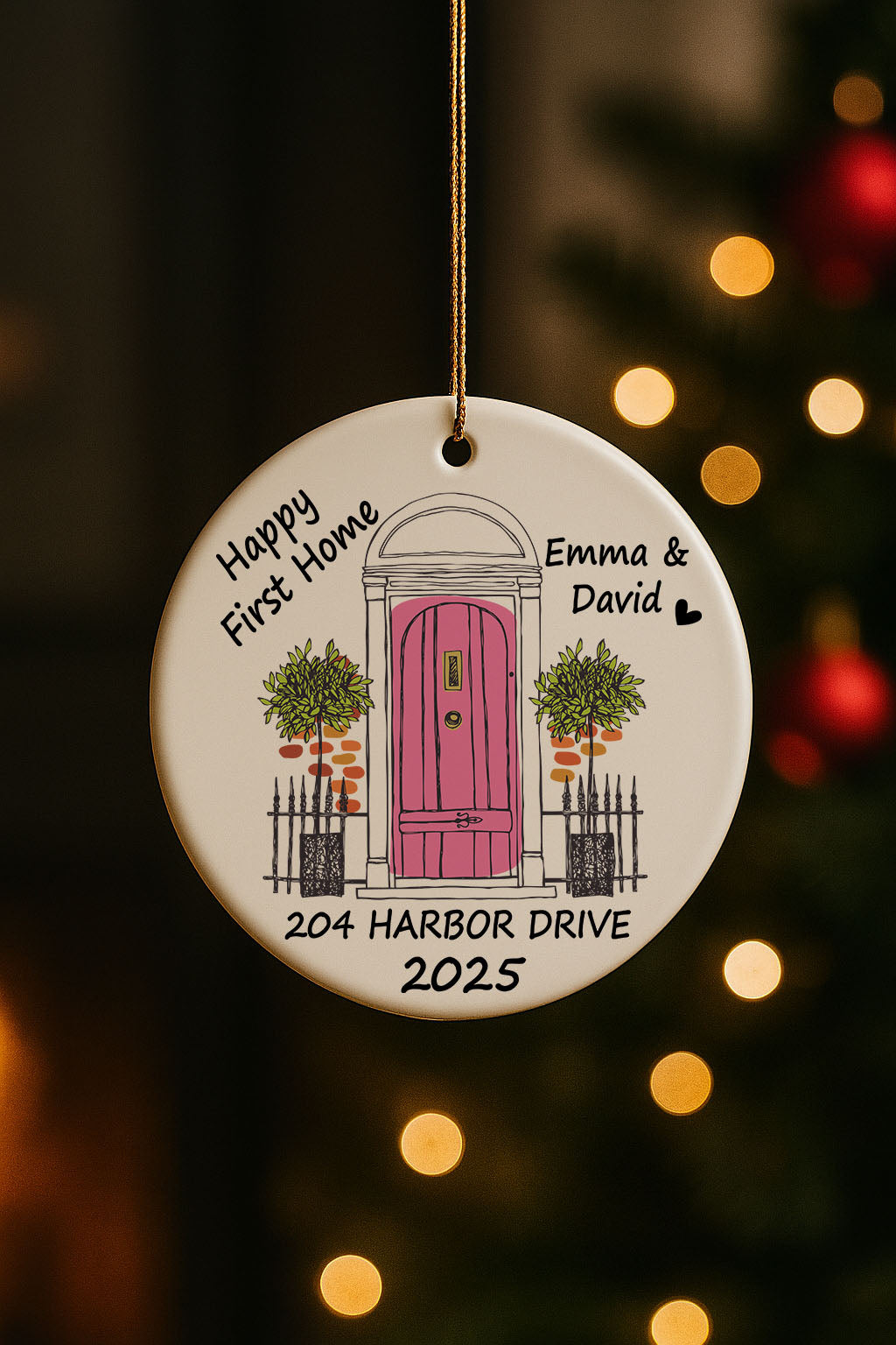 Custom Happy First Home Ornament, Address Ceramic Keepsake, New Christmas