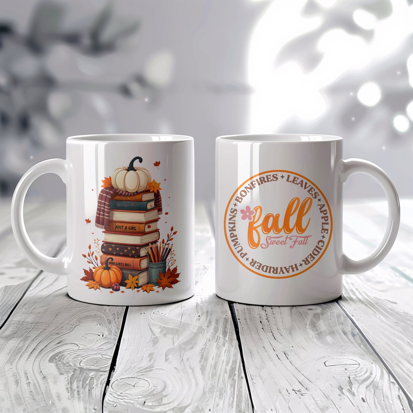 Cozy Fall Theme Mug, Autumn Vibes Gift for Bookworms