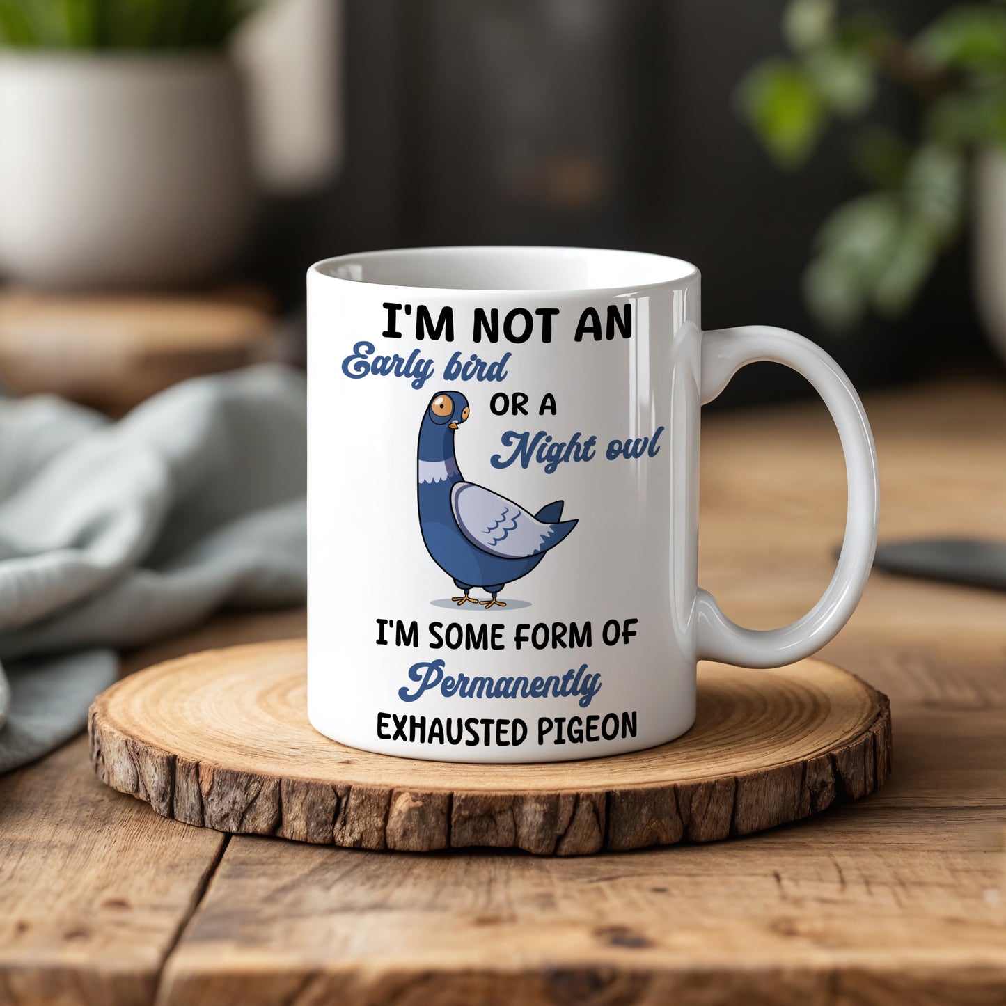 Permanently Exhausted Pigeon Coffee Mug, Humorous Gift For Tired People