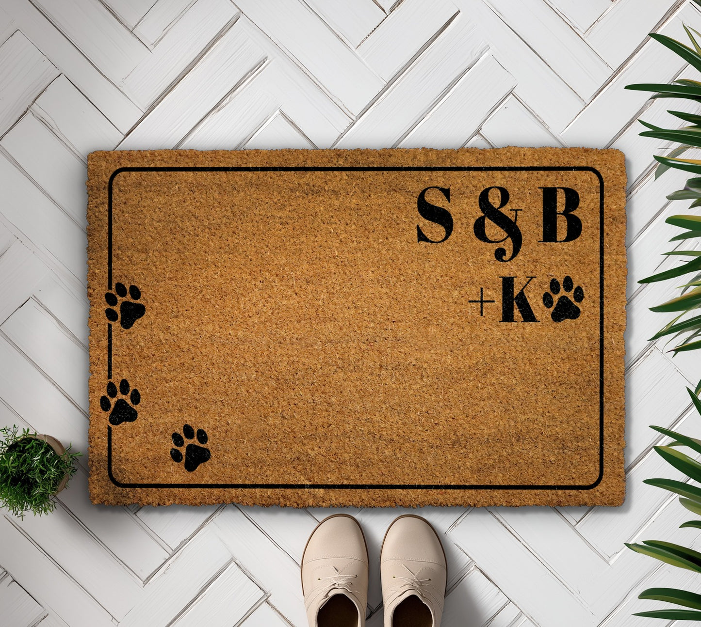 Personalized Couple & Pet Dog Doormat, Custom Dog Lovers Gift