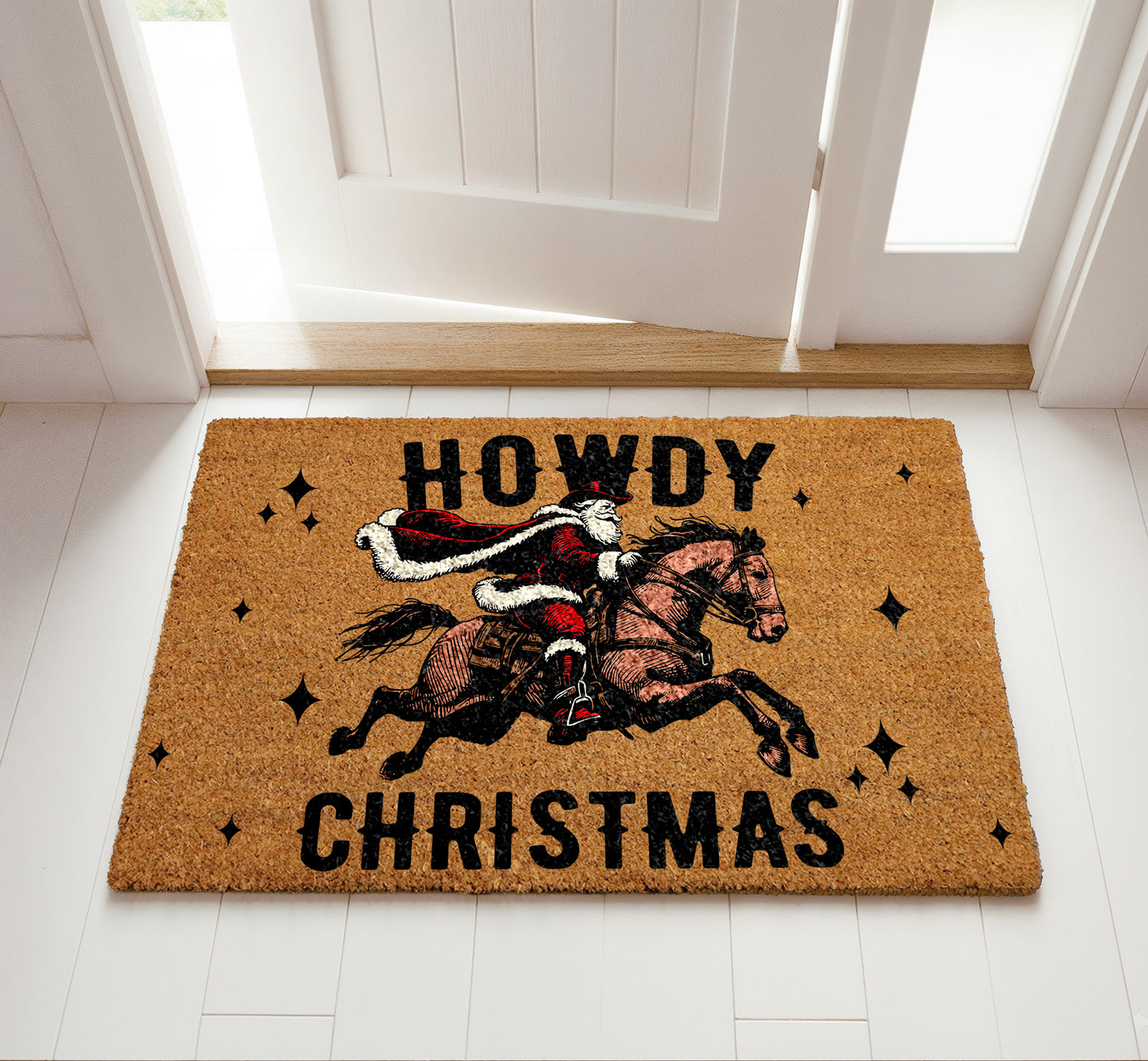 Cowboy Santa Welcome Mat, Festive Xmas Doormat for Western Home