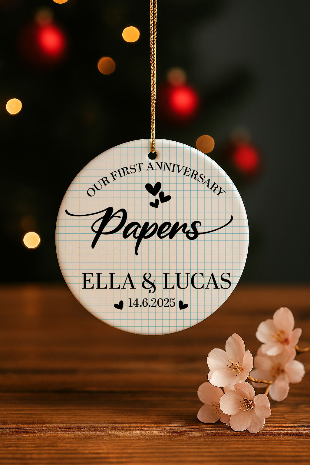 Personalized 1st Anniversary Ceramic Ornament, Romantic Wedding Keepsake Gift