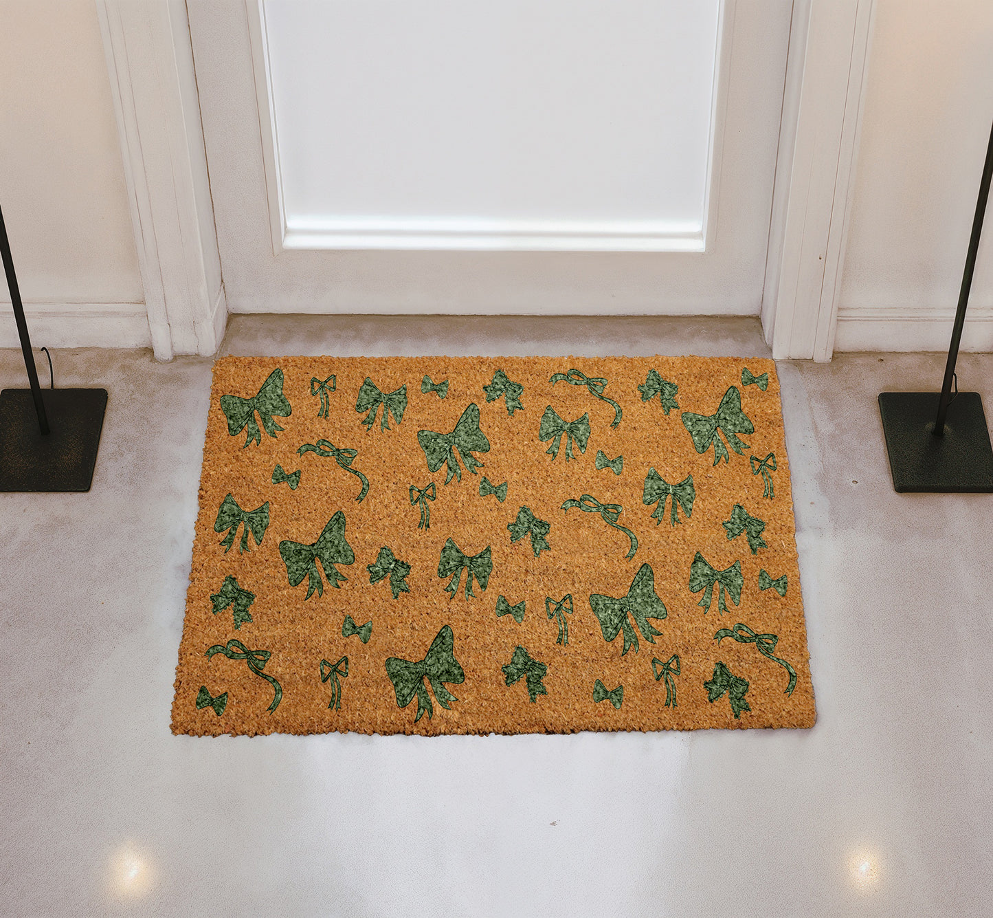 Festive Holiday Bow Pattern Coquette Doormat, Housewarming Gift Xmas Rug