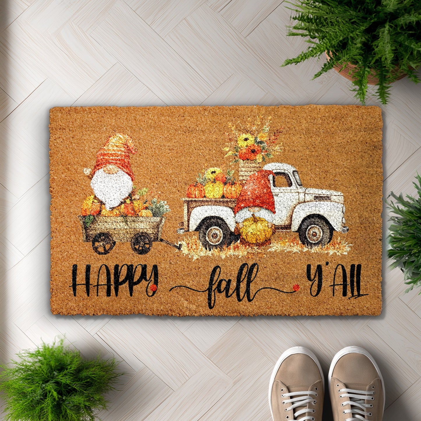 Cheerful Fall Gnome Doormat, Festive Pumpkin Home Entrance Mat