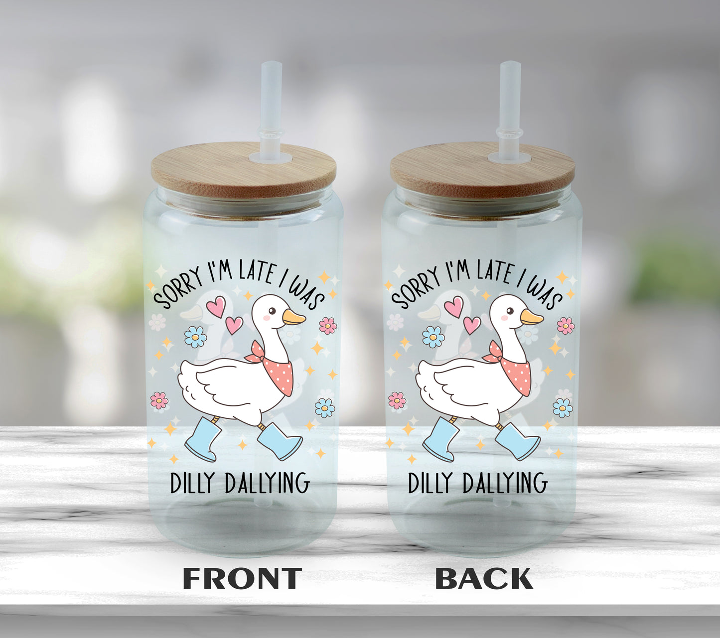 Dilly Dallying Duck Tumbler, Humorous Animal Drinkware, Funny Saying Decor