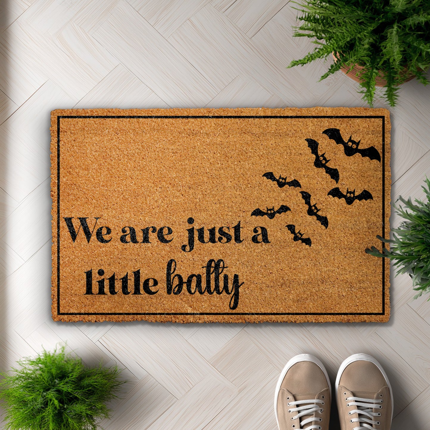 Gothic Fall Welcome Mat, Funny Spooky Bat Coir Rug