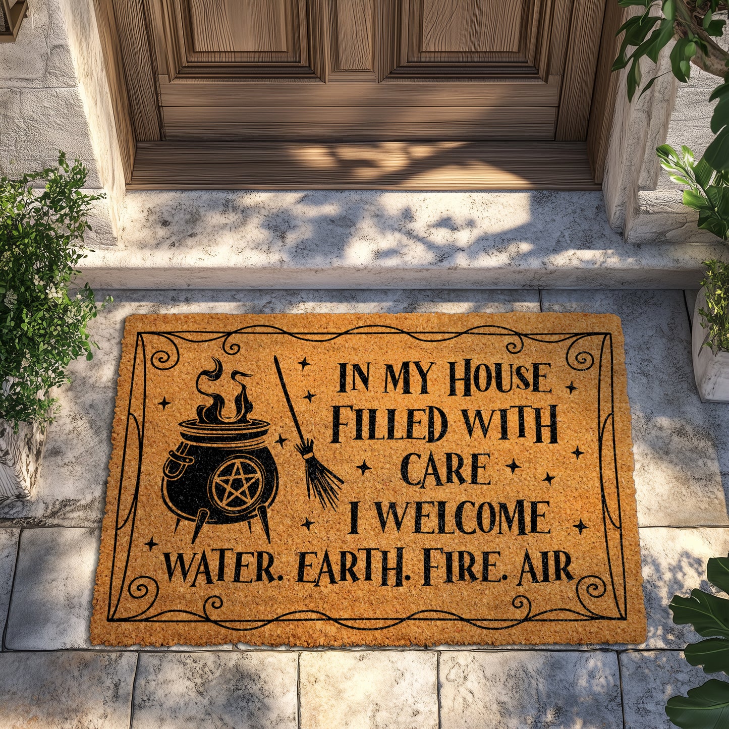 Create Magical Entryways with Witchy Doormats, Cauldron Front Porch Rug