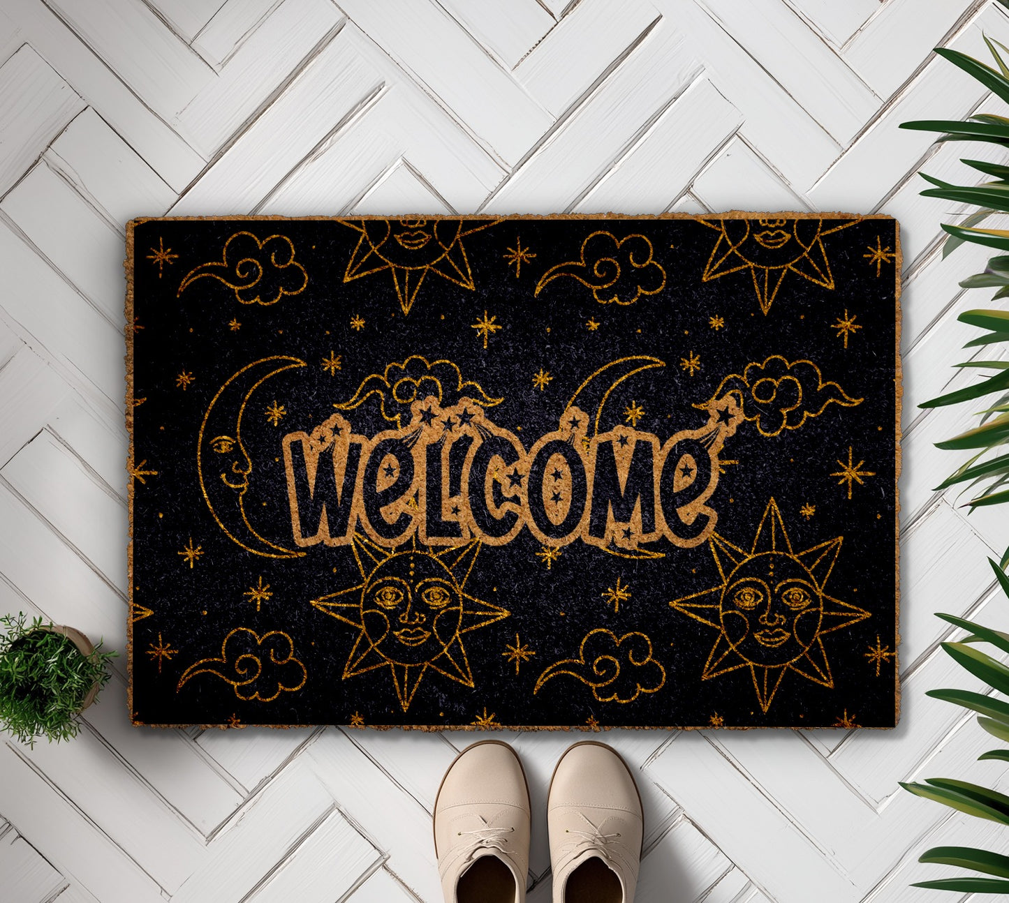 Starry Night, Sun and Moon: Astrology Lovers' Front Doormat