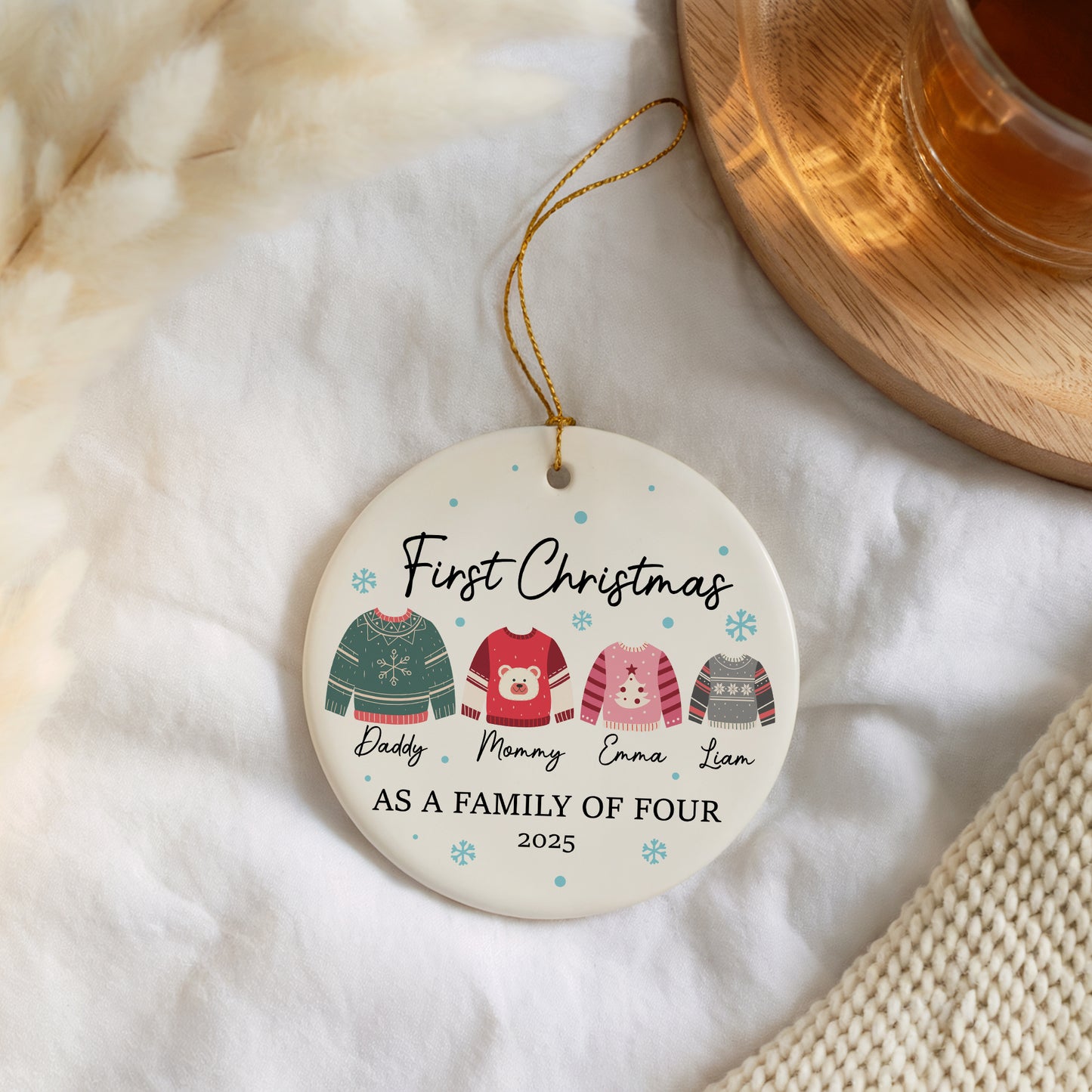 Personalized Family Xmas Ornament, New Parents Gift, First Christmas Keepsake