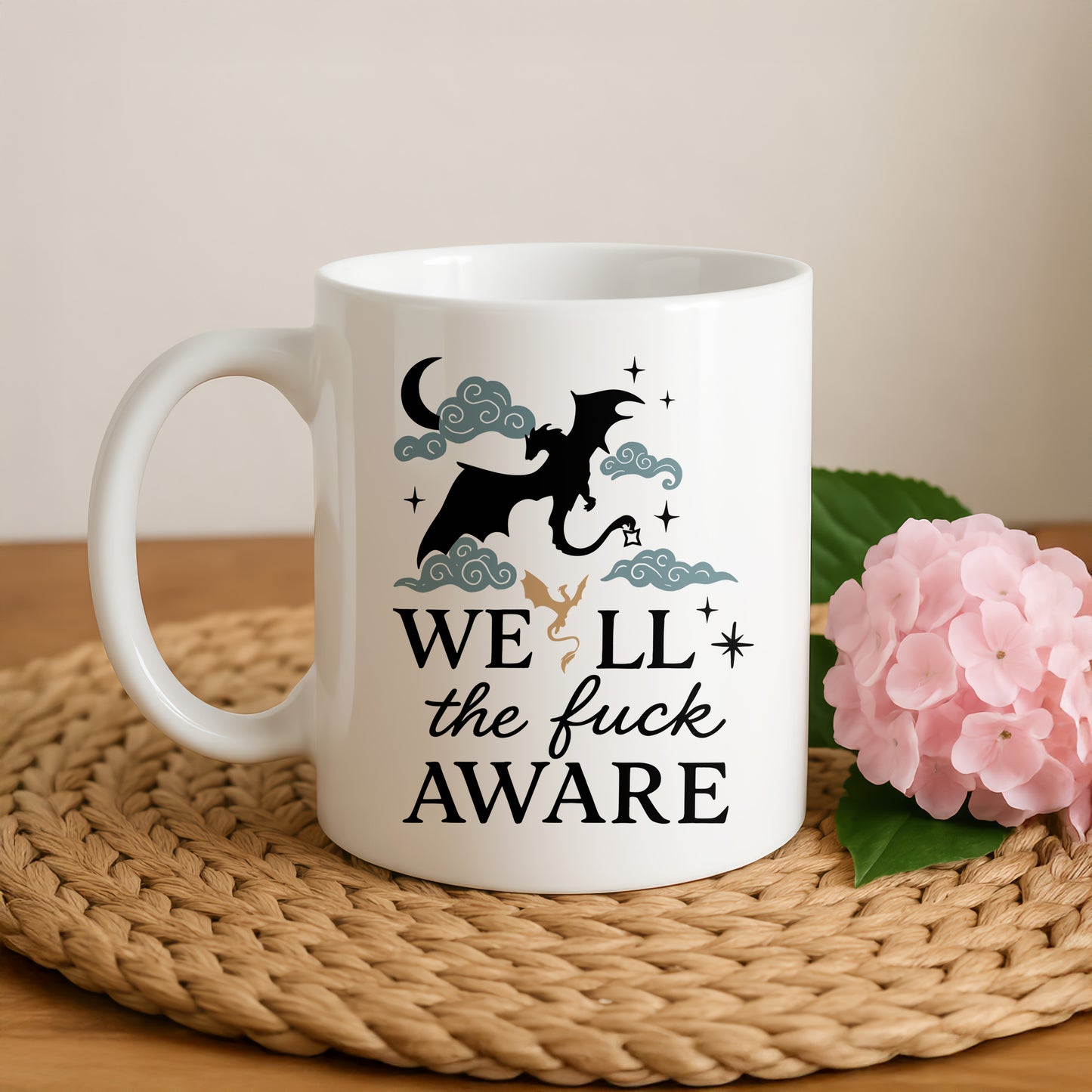 Dragon Fantasy Cloudy Night Ceramic Mug, Reader Gift