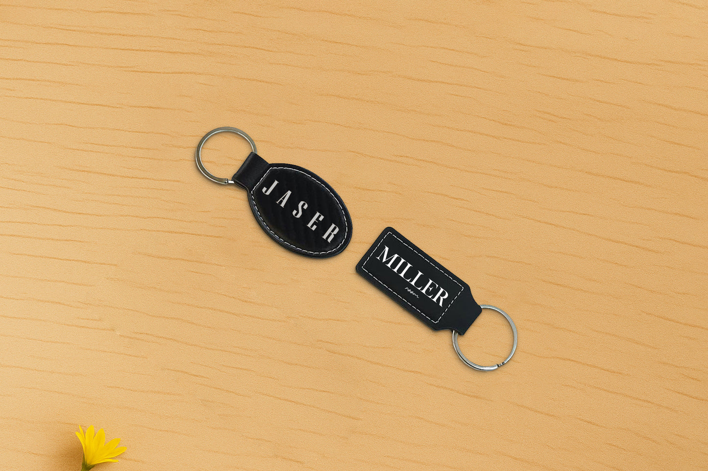 Personalized Leather Keychain, Custom Engraved Key Ring, Corporate Gift Idea