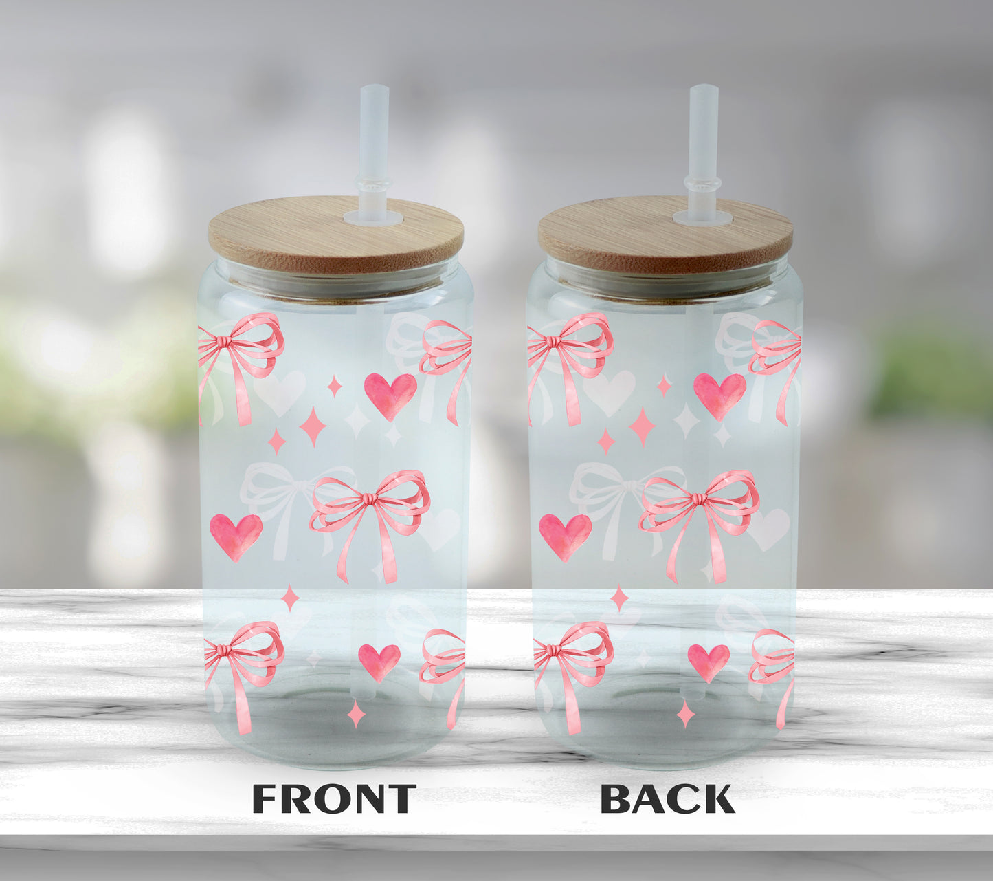 Coquette Bow Can Glass Tumbler, Girly Iced Coffee Cup, Cute Aesthetic Drinkware
