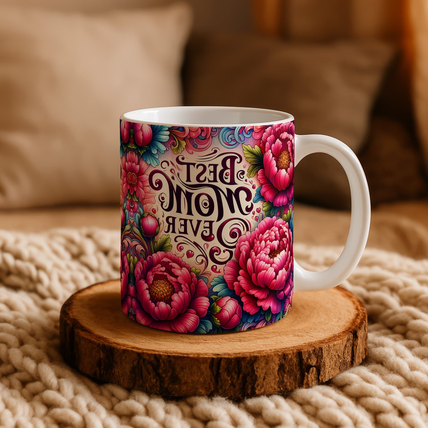Aesthetic Floral Mom Ceramic Cup, Vibrant Colors Mother's Day Coffee Mug