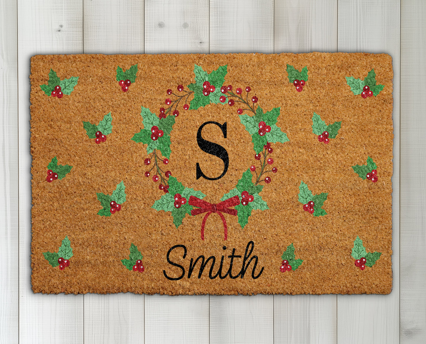 Festive Christmas Doormat with Custom Initial & Family Name