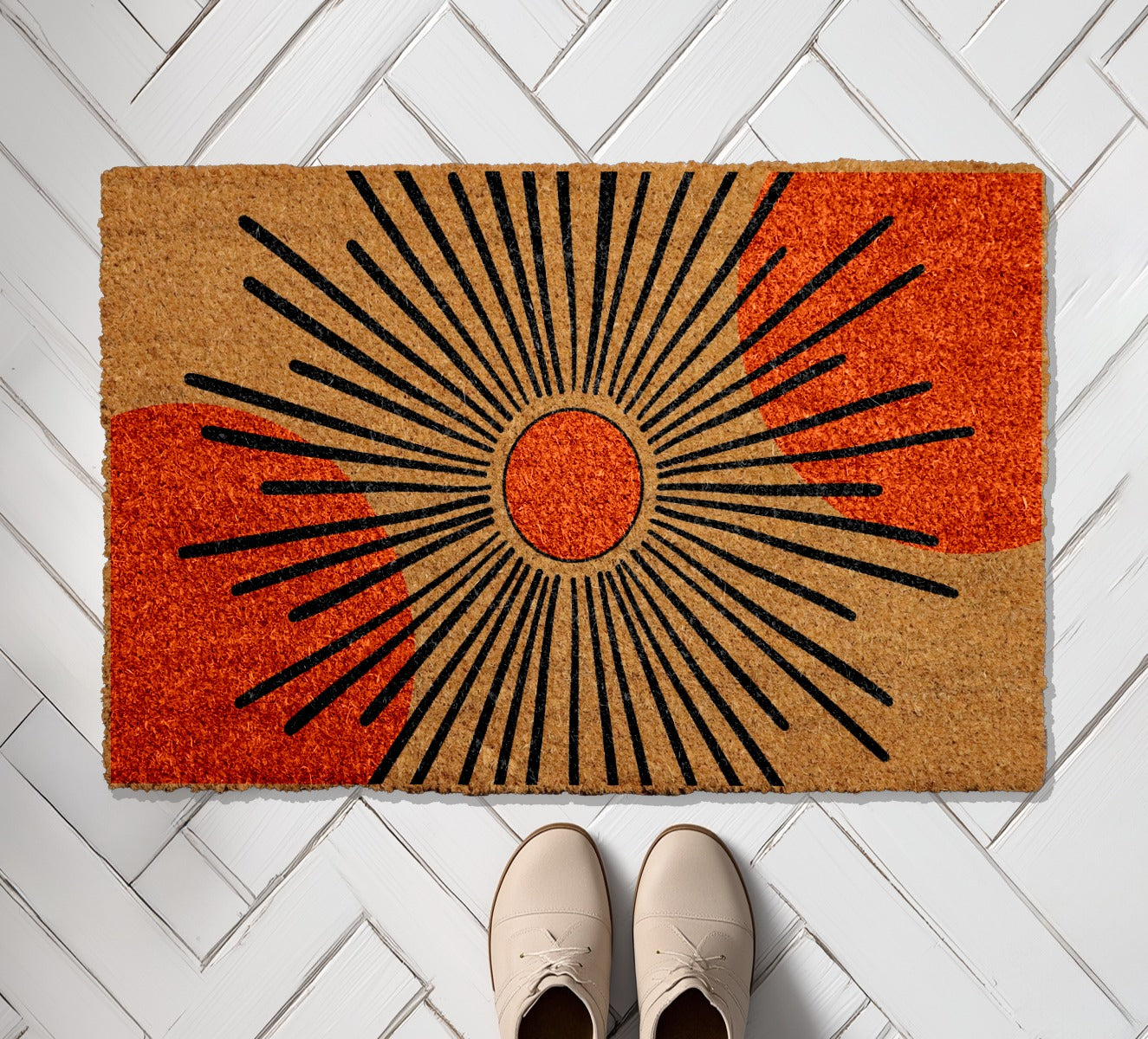Boho Sunburst Doormat, Mid Century Style for Modern Home