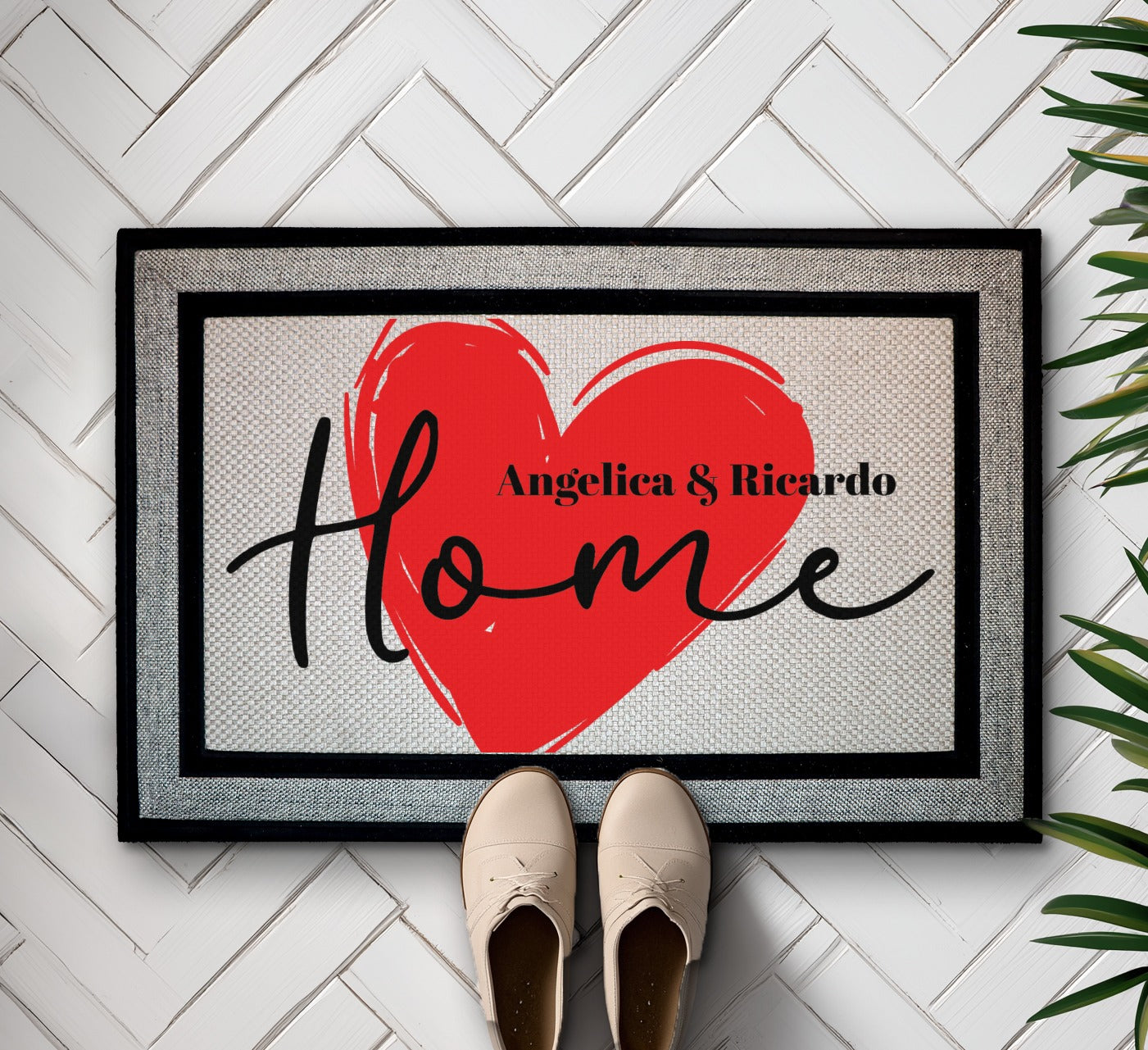 Custom Heart Couple Doormat, Personalized Family Welcome Mat, Cute Gift