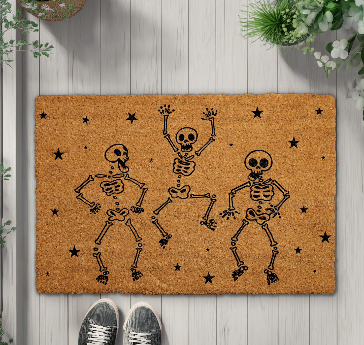 Spooky Season Welcome: Dancing Skeletons Halloween Doormat, Fall Porch Decor