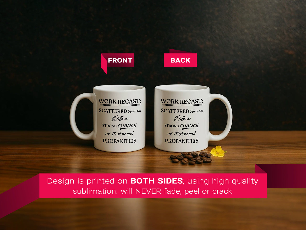 Office Humor Pottery Mug: Sarcasm, Laughter, Profanities