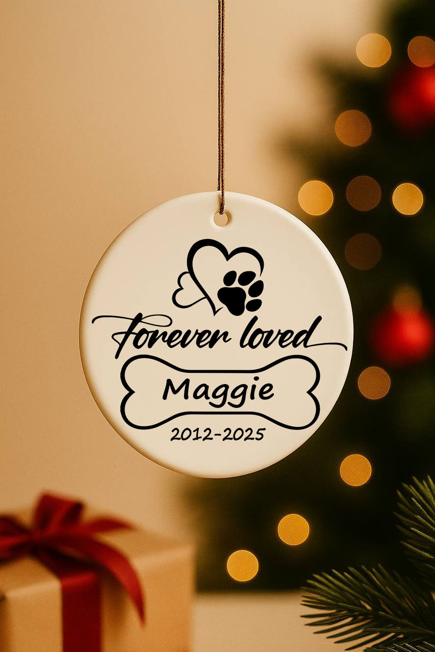Forever Loved Dog Ornament, Ceramic Pet Loss Keepsake & Decor