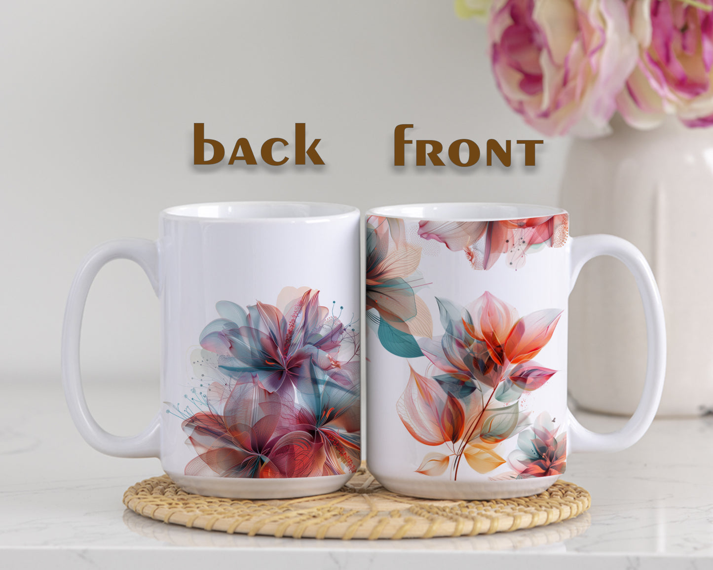 Botanical Ceramic Mug, Aesthetic Drinkware for Her - Floral Tea Cup