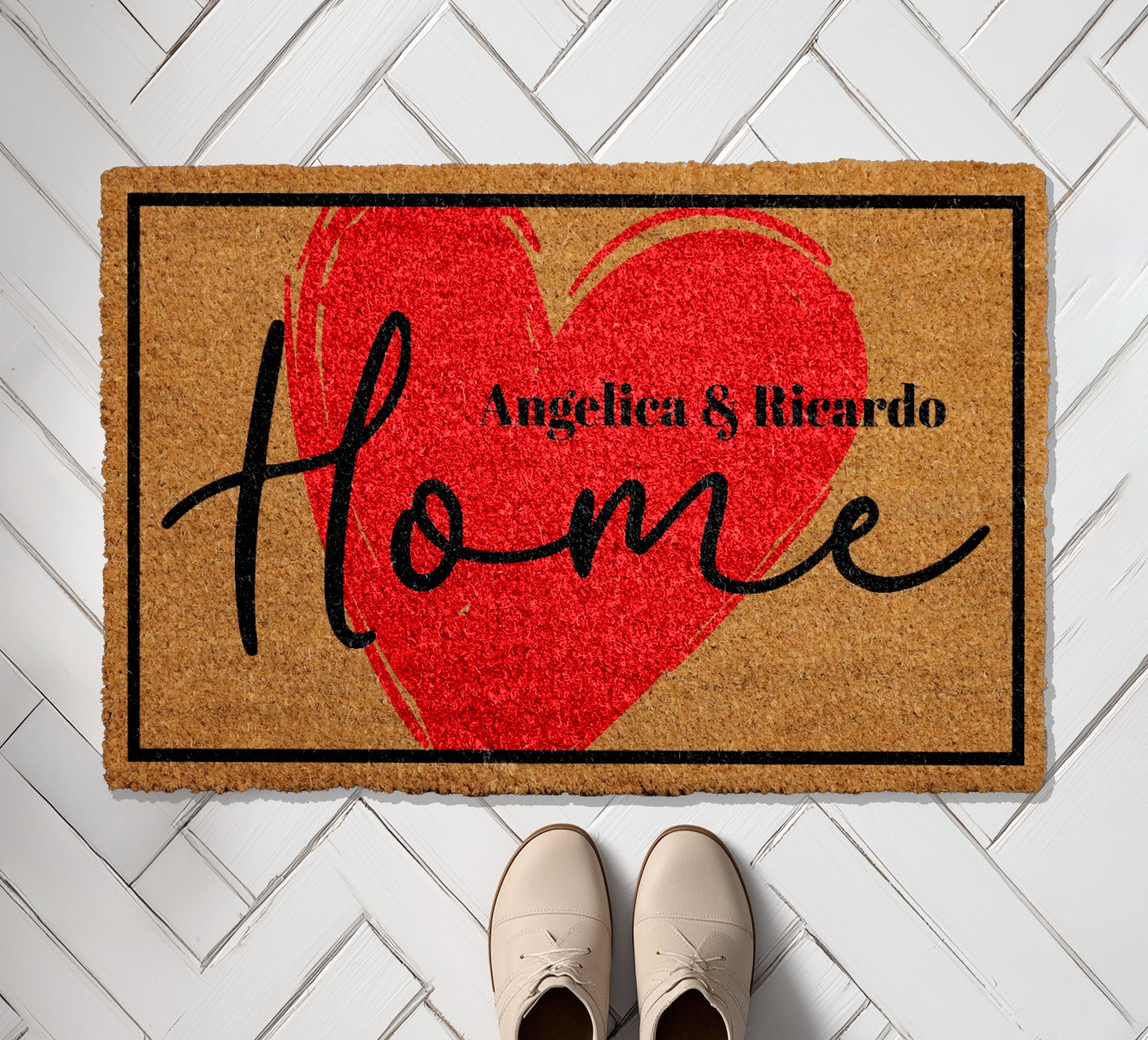 Custom Heart Design Doormat for Couple's Front Porch, Cute Housewarming Gift