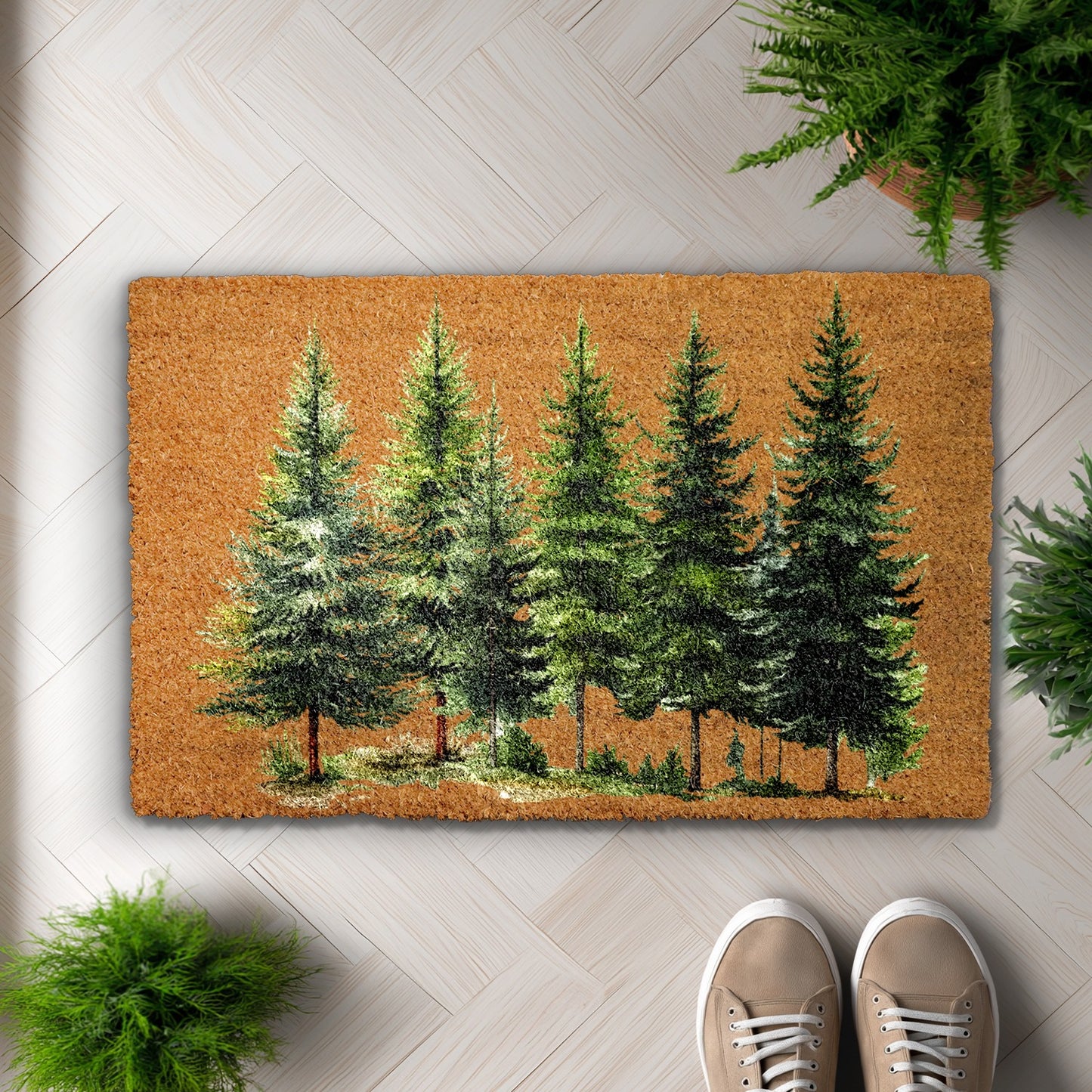 Evergreen Forest Welcome Mat: Nature-Inspired Holiday Decor for Winter