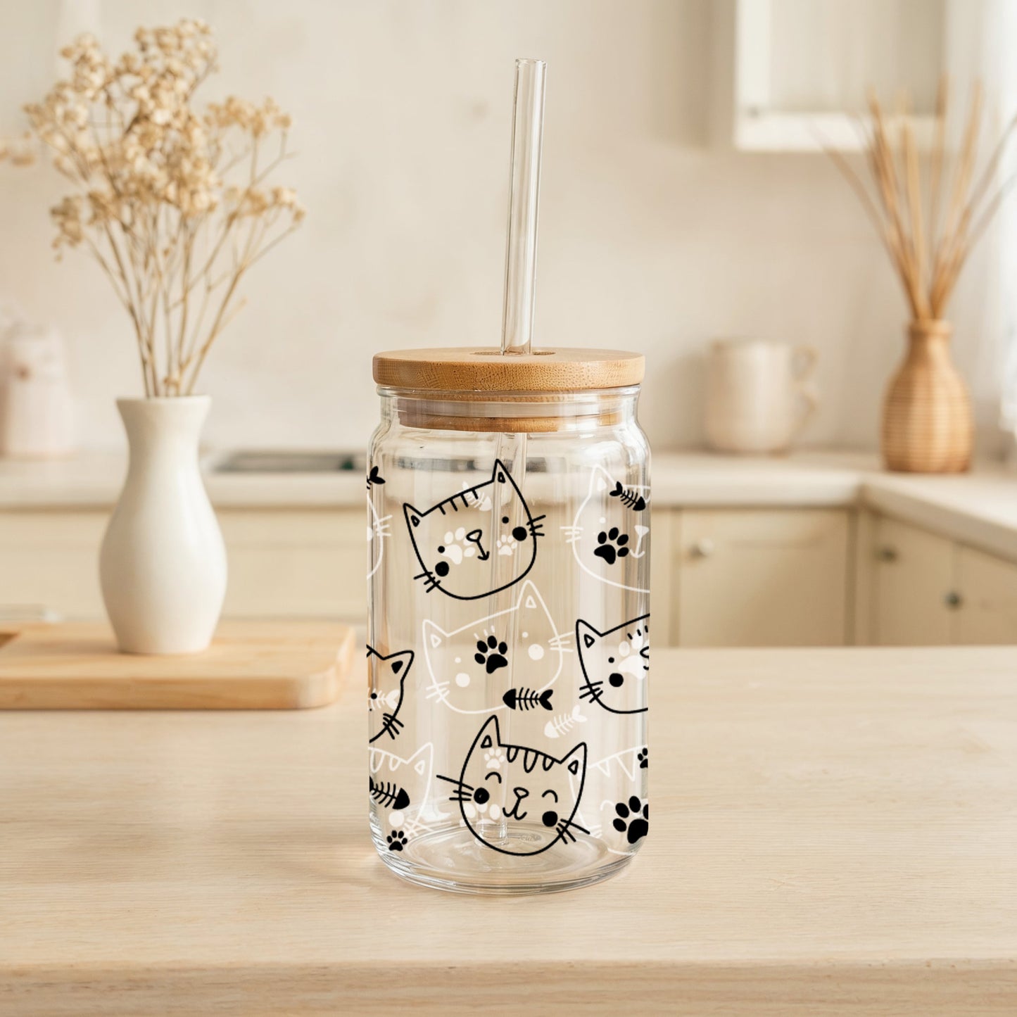 Adorable Cat Glass Tumbler, Ideal for Cat Owners, Eco-Friendly Choice