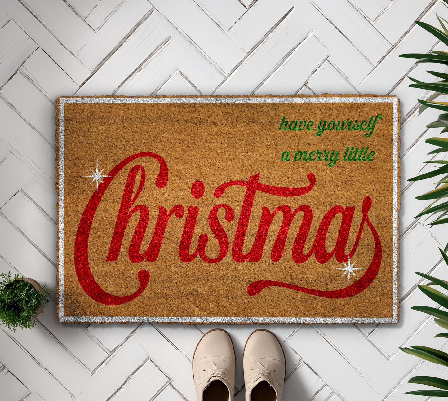 Merry Christmas Doormat, Festive Holiday Entrance Rug, Winter Welcome Mat