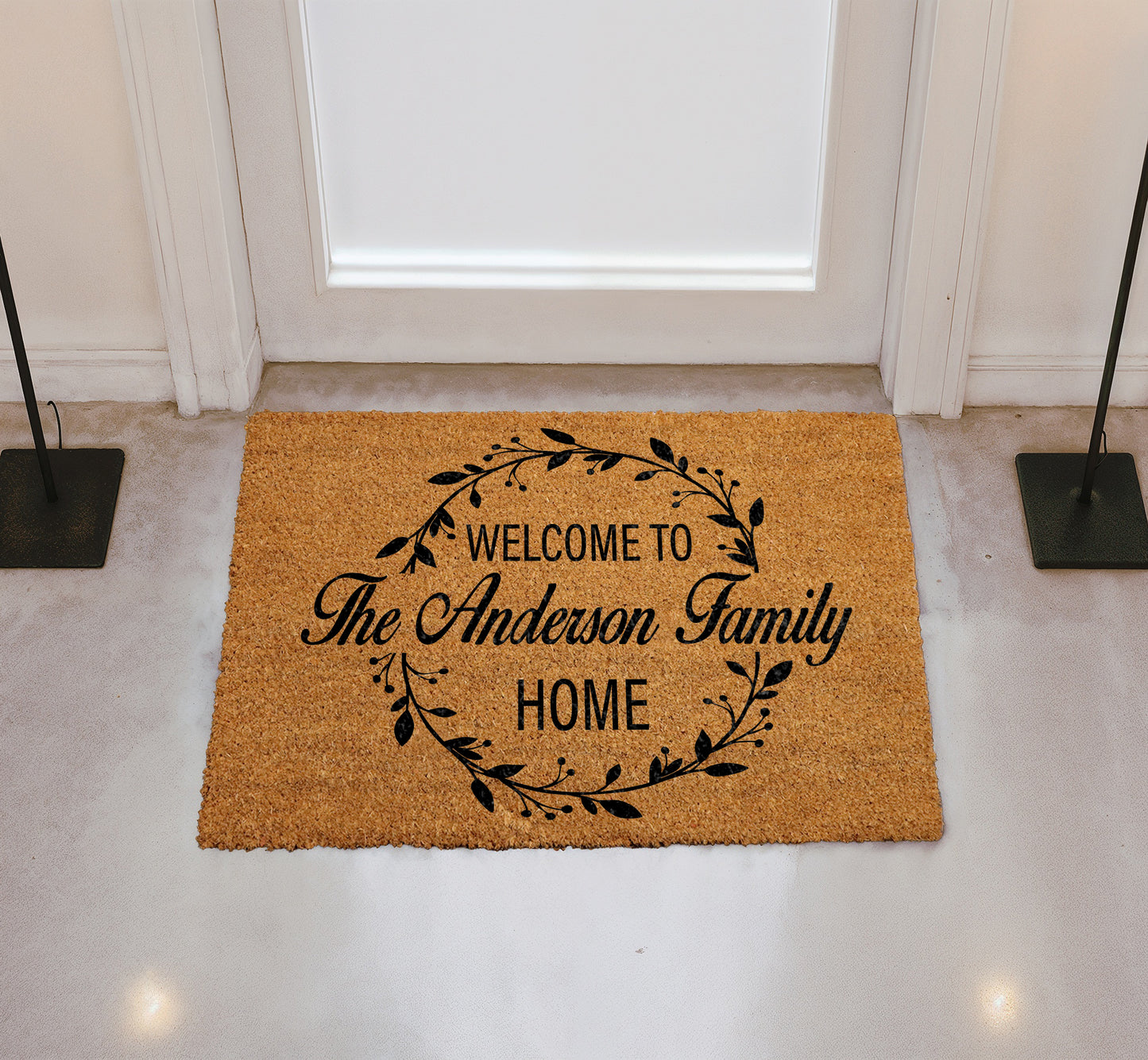 Custom Family Name Berry Wreath Doormat, Welcome To Home Coirmat