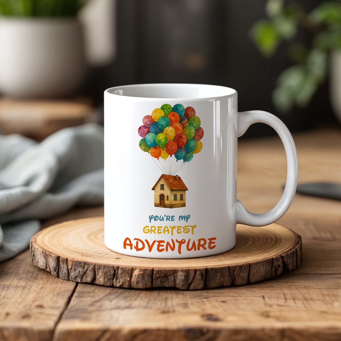 Adventure Awaits Mug: Romantic Flying House Balloon Coffee Cup Gift
