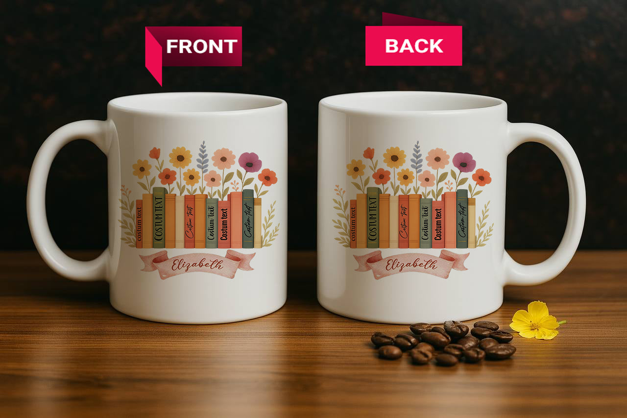 Floral Books Ceramic Cup, Perfect Gift for Librarians and Bookworms