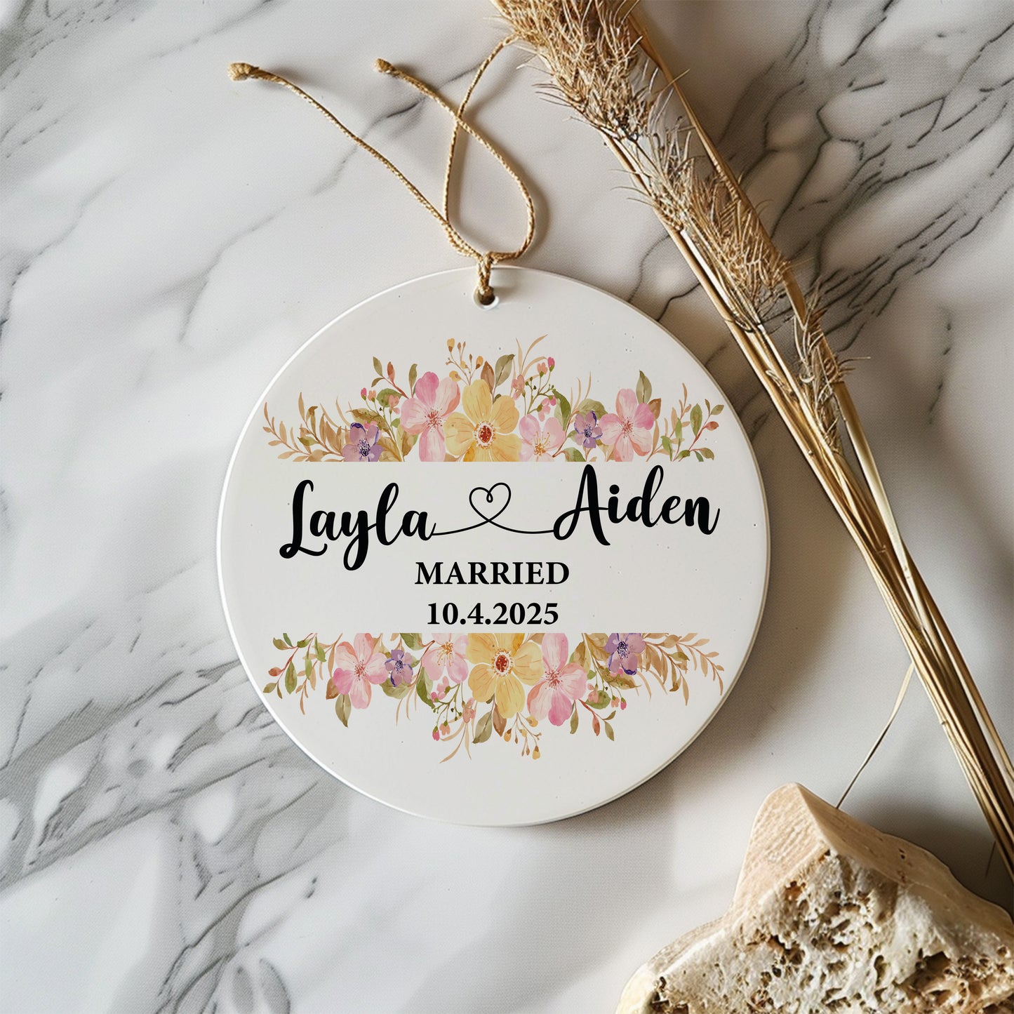 Personalized Wedding Ornament, Custom Married Date Keepsake & Ceramic Decor