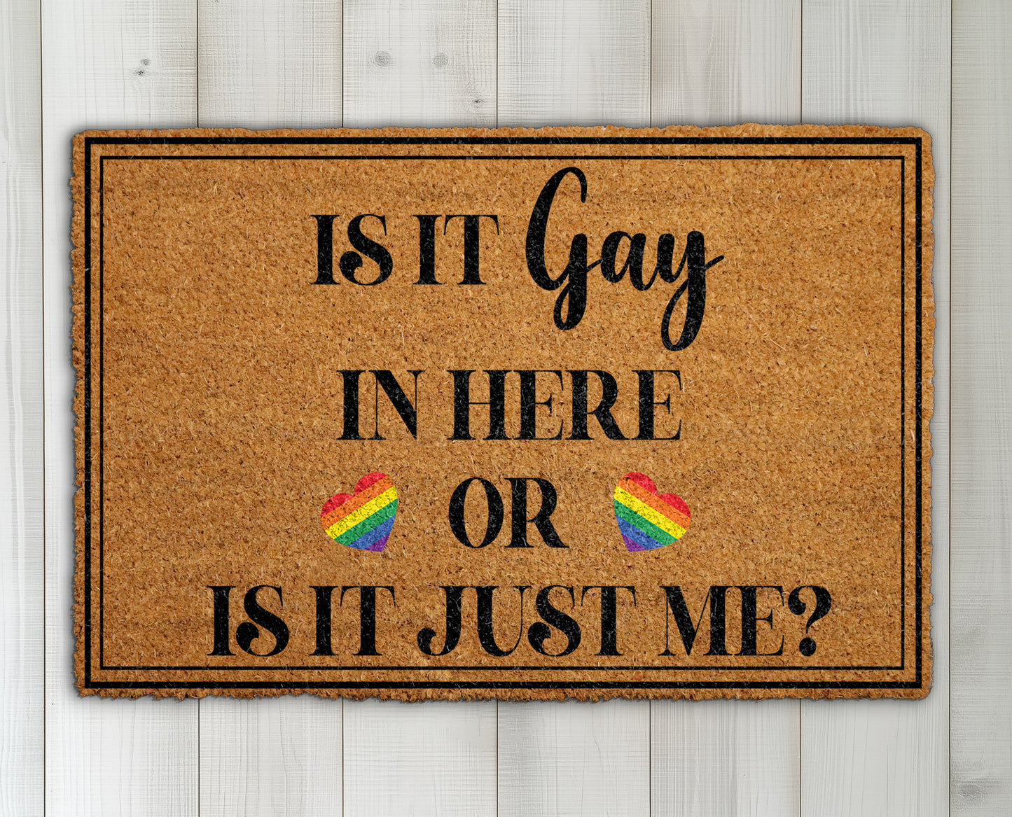 Rainbow Heart Doormat, LGBTQ Pride Welcome Mat, Funny Housewarming Gift