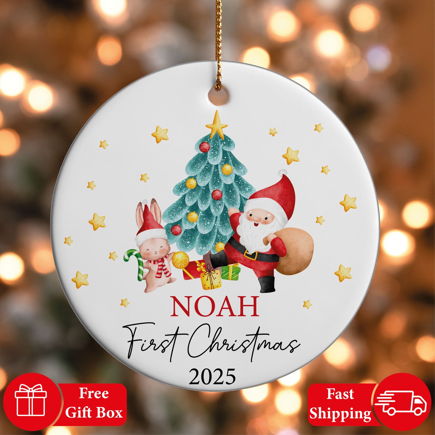 Custom Baby's First Christmas Ornament, Festive Xmas Tree Keepsake