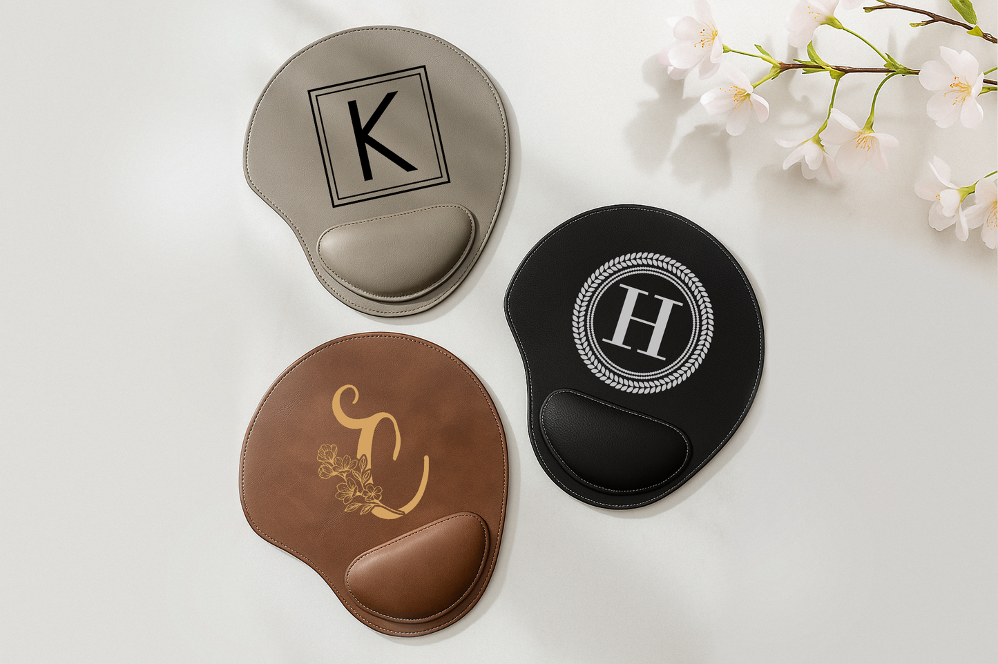 Custom Engraved Vegan Leather Mousepad with Wrist Support, Perfect Gift