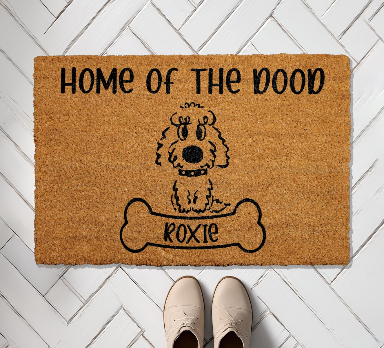 Personalized Doodle Dog Welcome Mat, Funny Goldendoodle Floormat for Porch