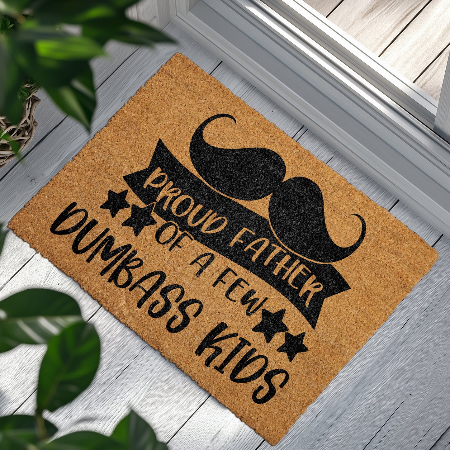 Humorous Dad Welcome Mat, Mustache Theme Coir Mat for Dads!
