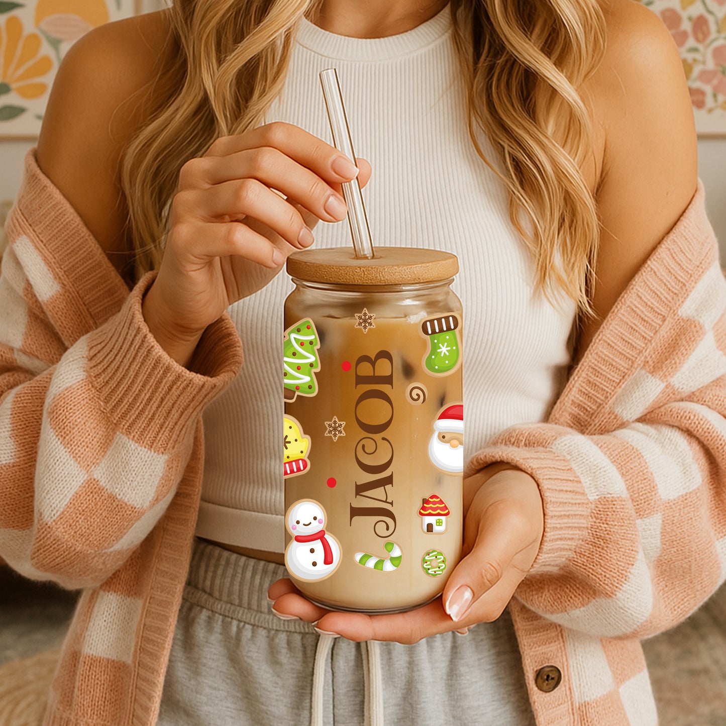 Custom Christmas Icons Tumbler, Festive Holiday Drinkware, Santa Snowman Cup
