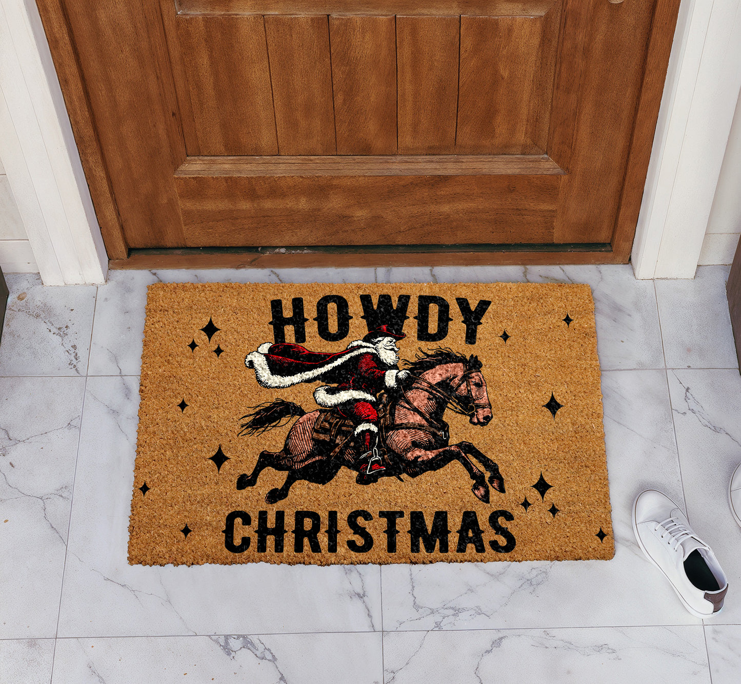 Cowboy Santa Welcome Mat, Festive Xmas Doormat for Western Home