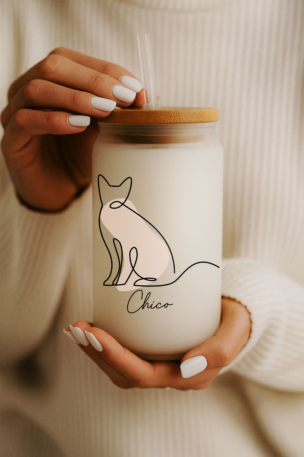 Custom Cat Glass Tumbler: Bamboo Lid, Cute Poses, Gift for Cat Lovers
