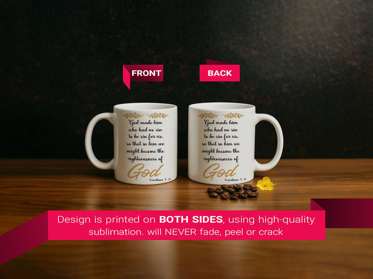 Christian Ceramic Mug, Corinthians 5:21 Scripture Verse Coffee Cup, Tea Gift.