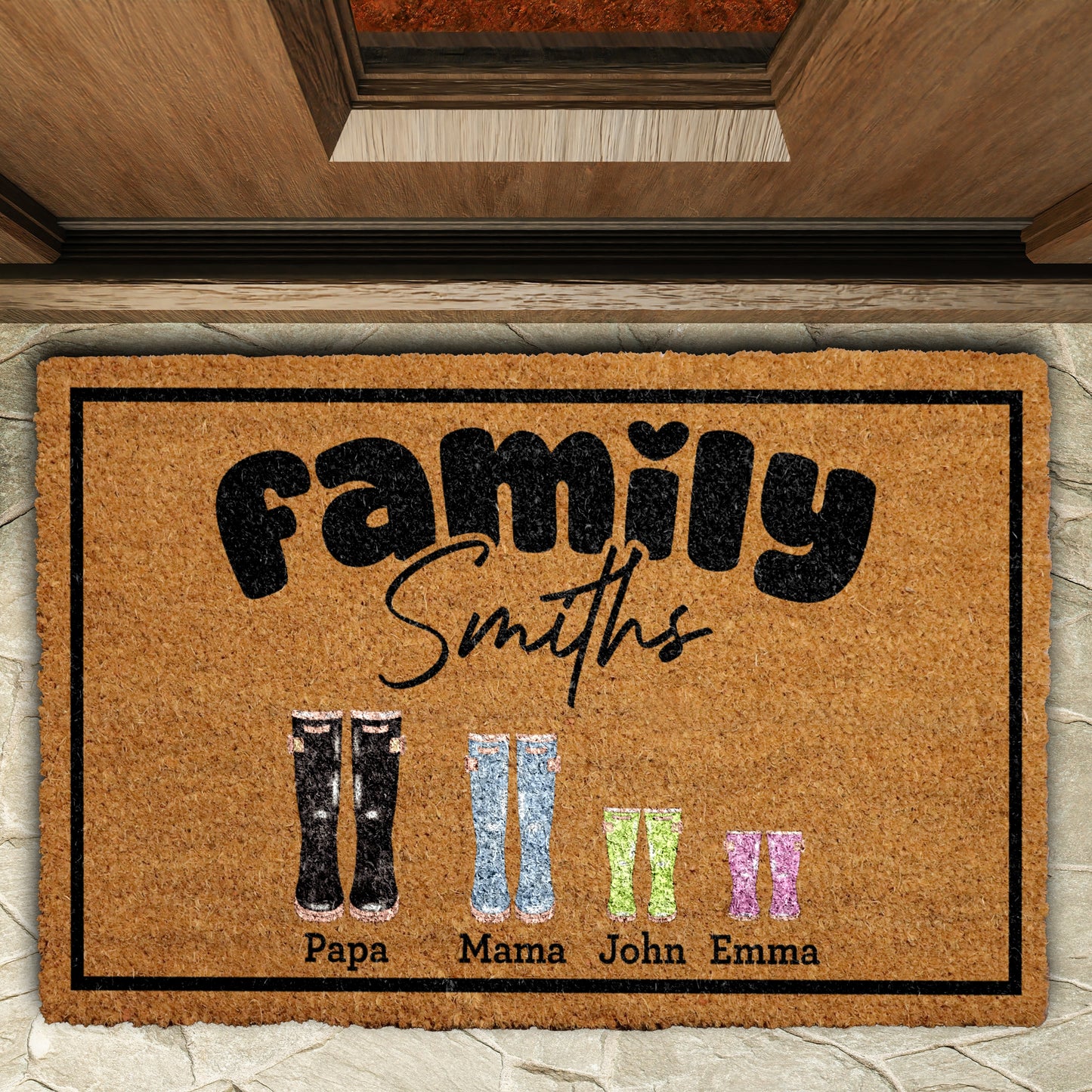 Family Name Doormat, Personalized Rain Boot Welcome Mat, Custom Housewarming Gift