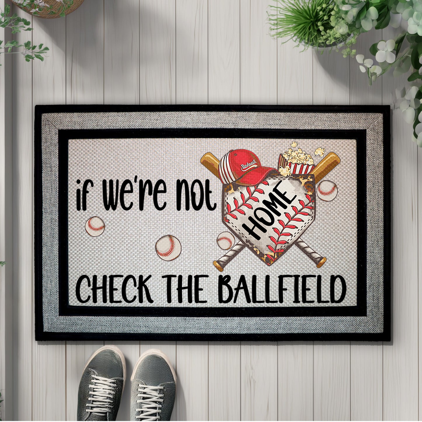 Ballfield Doormat, Welcome Baseball Lovers! Funny Outdoor Fan Rug.