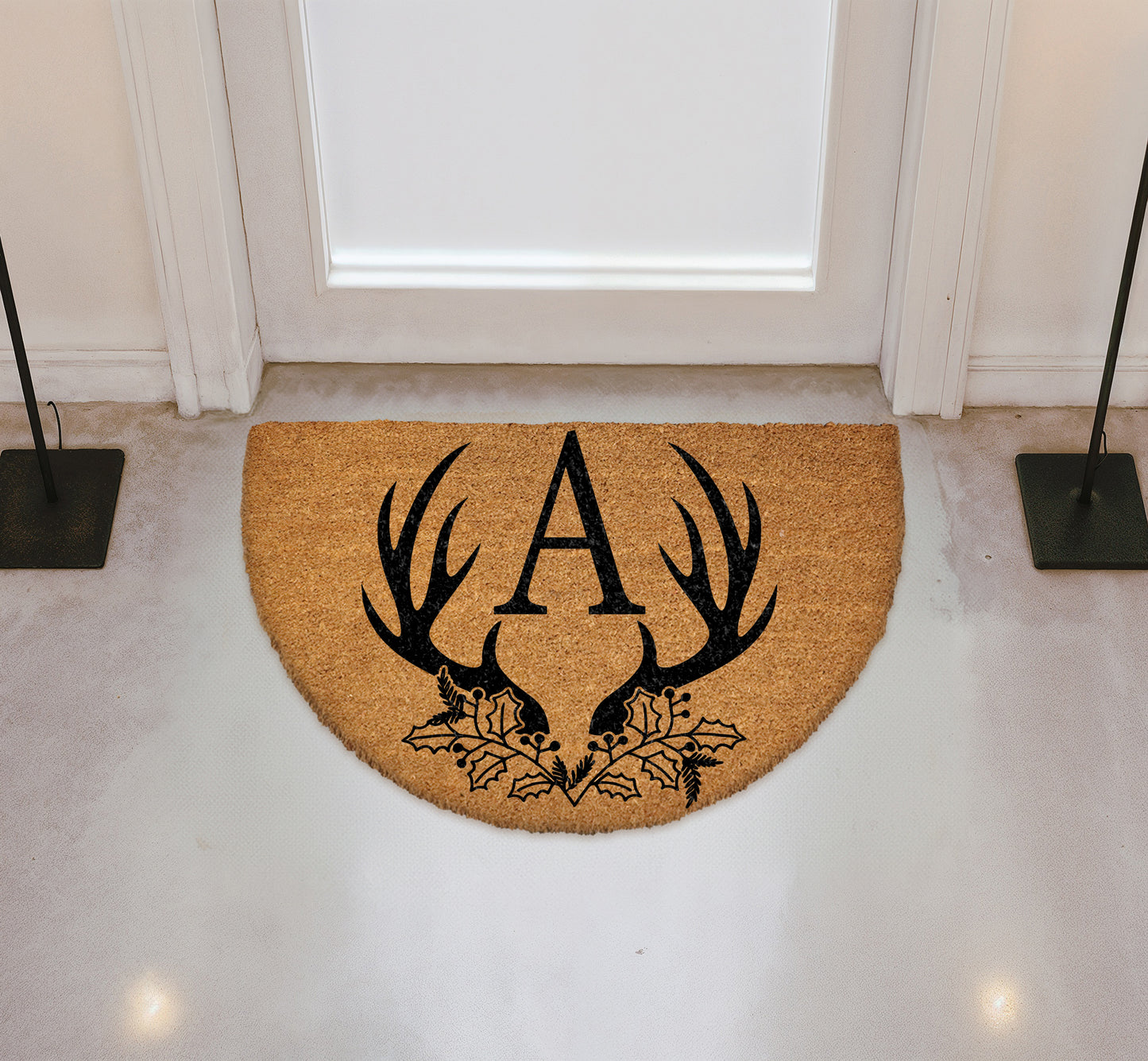 Personalized Antler Monogram Welcome Mat, Rustic Housewarming Gift