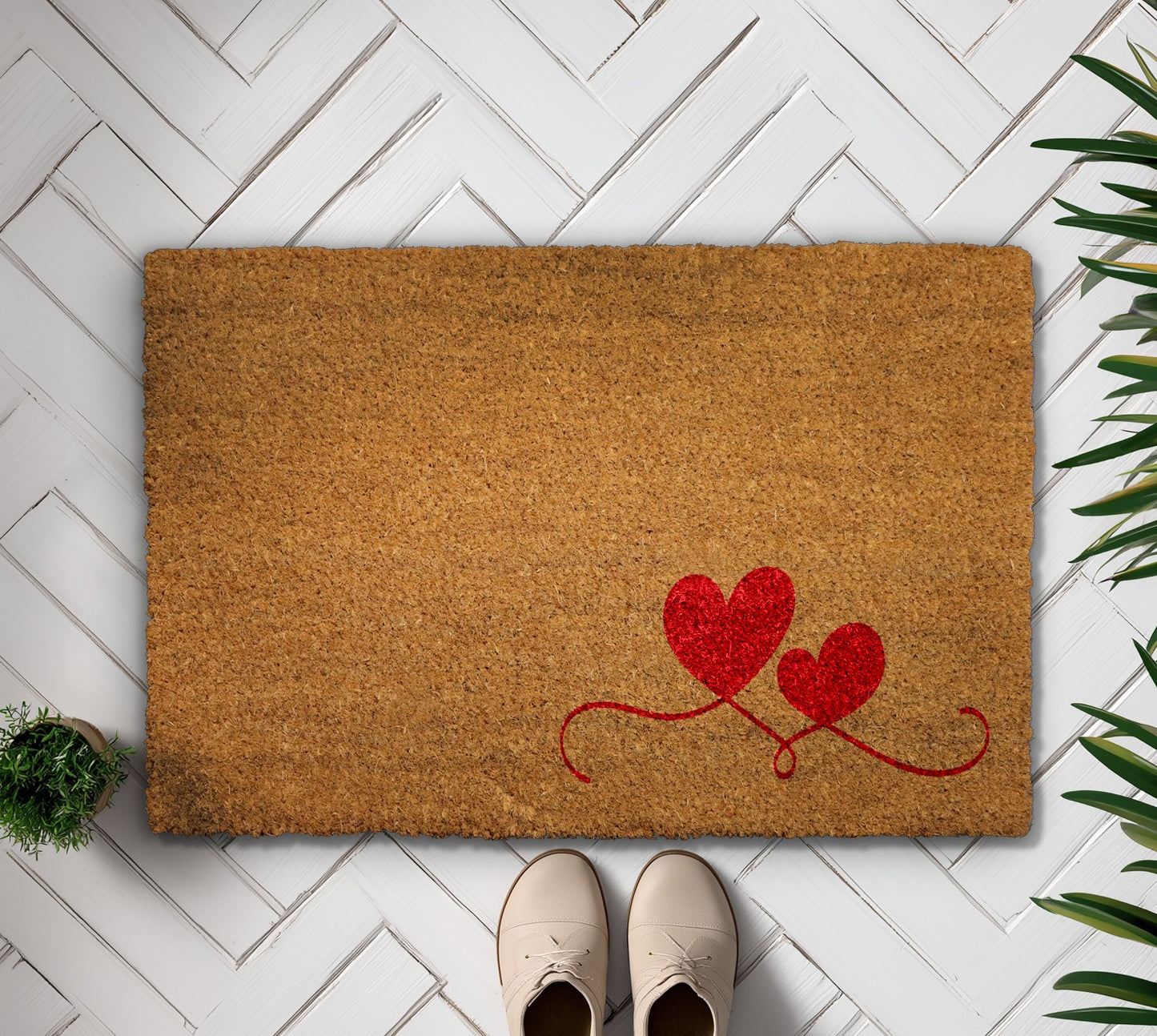 Double Hearts, Red Heart Love Doormat - Unique Valentine's Gift