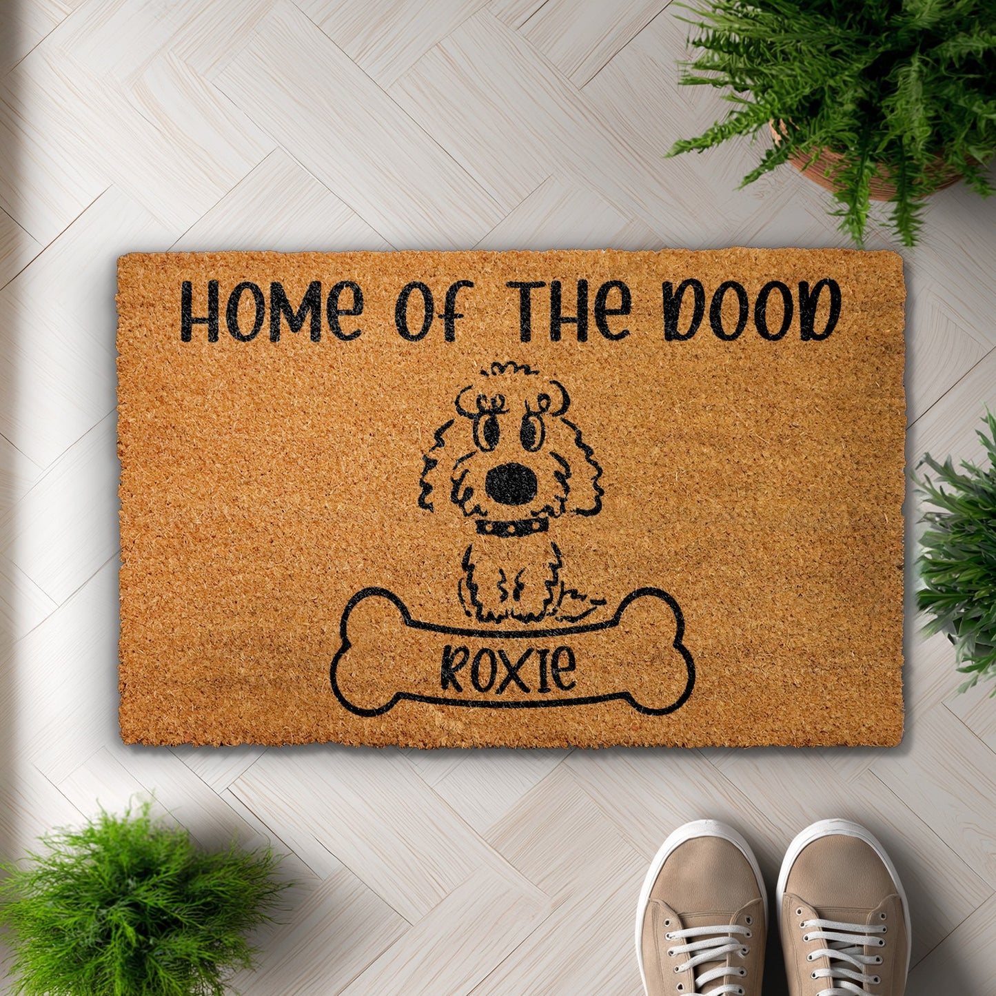 Personalized Doodle Dog Welcome Mat, Funny Goldendoodle Floormat for Porch